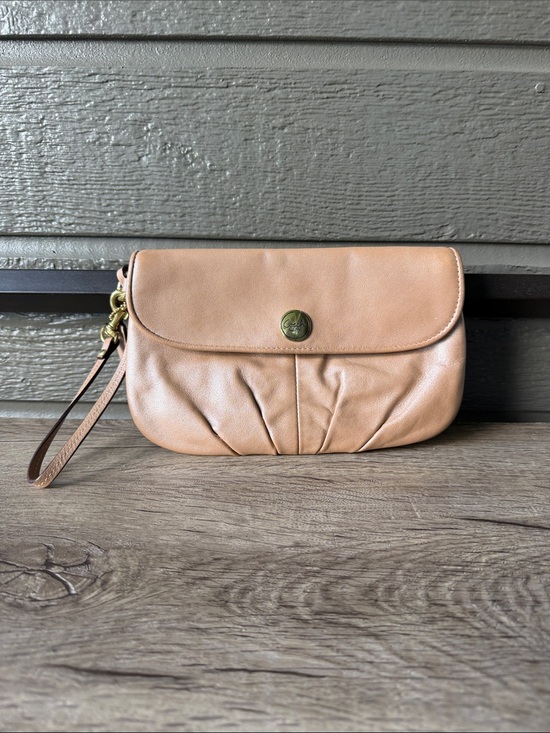 Coach Handbags - Coach Blush Tan Leather Wristlet Clutch with Gold-Tone Hardware